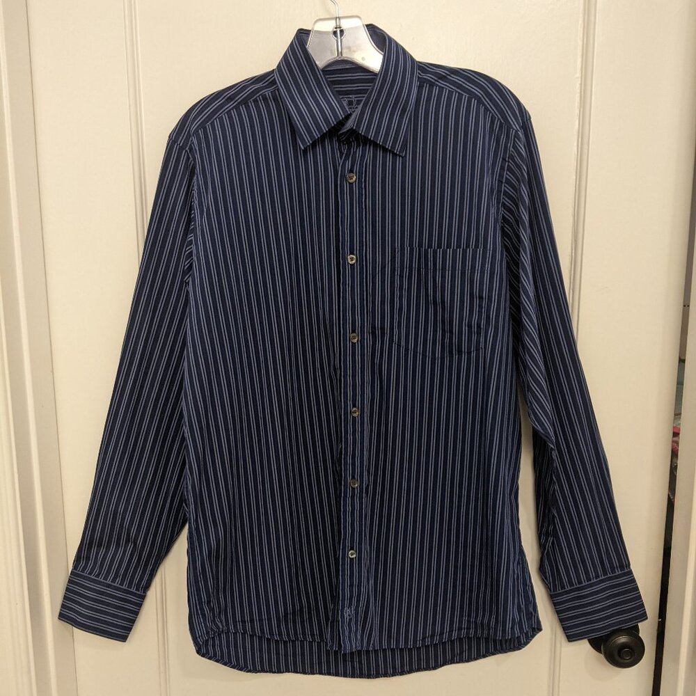Bugatchi Uomo Shirt Mens Small Blue Striped Button Up Classic Fit Cotton